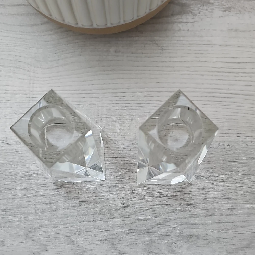 Vintage Y2K Oleg Cassini Brigitte Crystal Taper Candlestick Holders Set 4